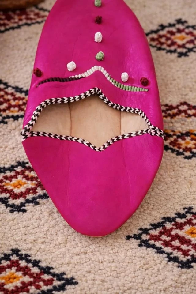 Babuchas marroquíes de piel auténtica fucsia nueva – photo 4